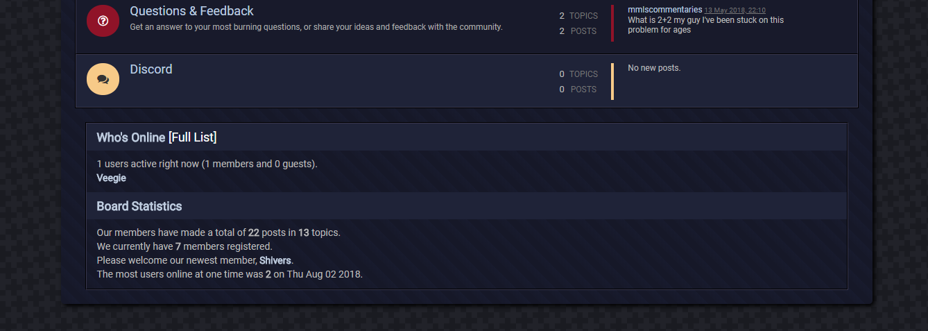 Screenshot of a forum with the Board Stats Widget as a footer