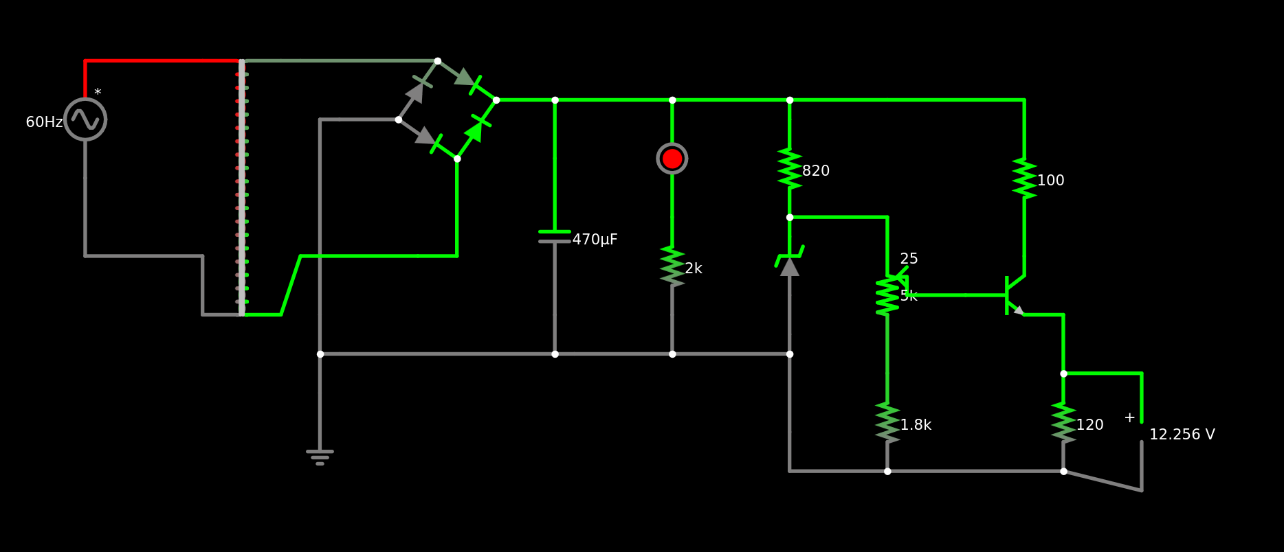 Diagrama da fonte no software Falstad