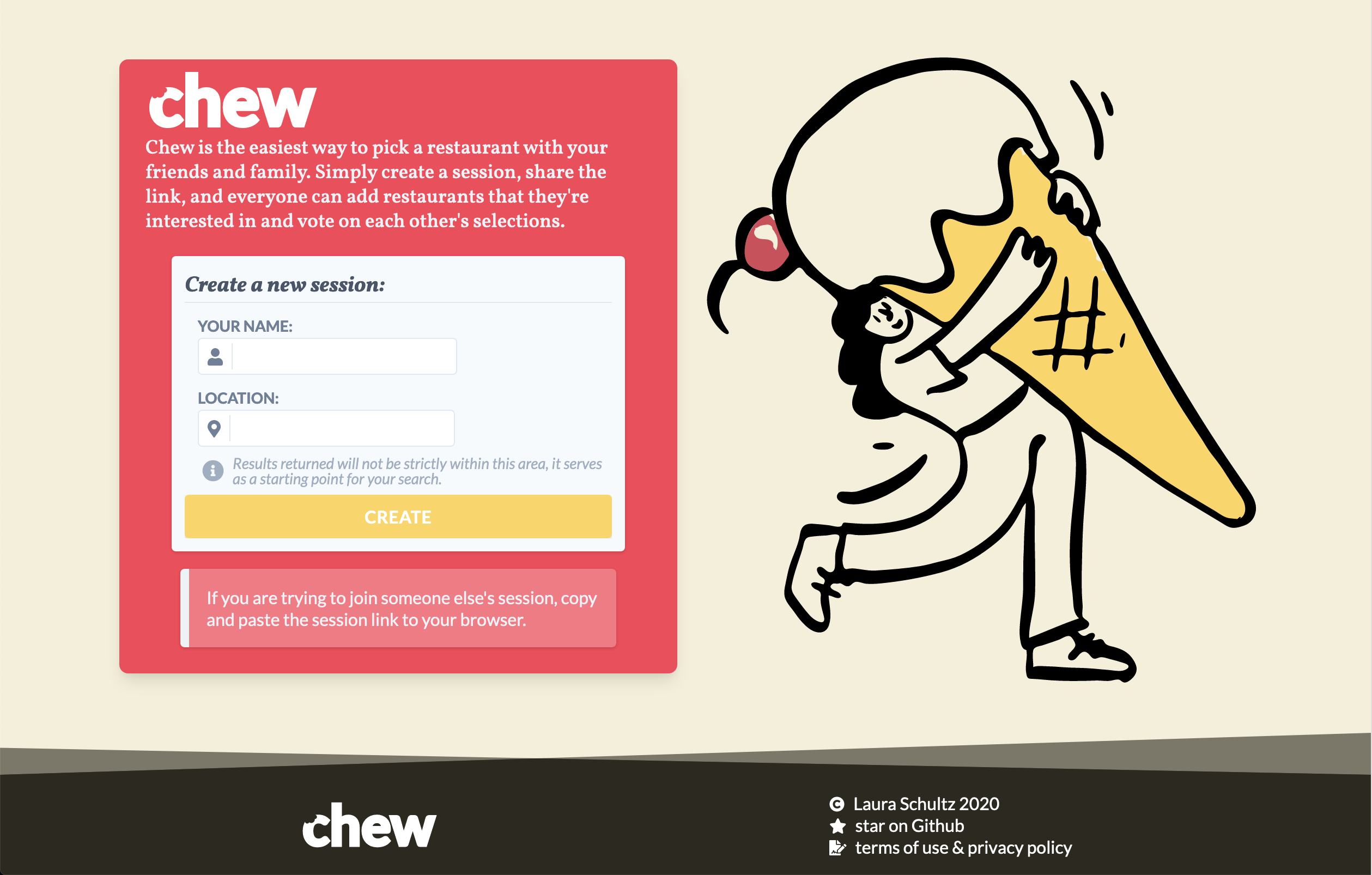 screenshot of chew get started page