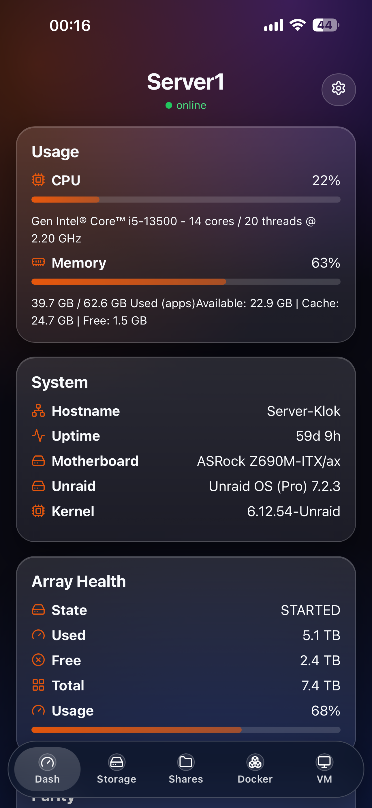 Dashboard screenshot