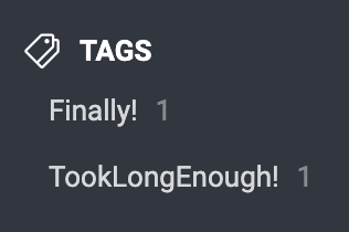 Joplin tag list demonstrating case-insensitive tags, with mixed-case tag names merged into a single tag.