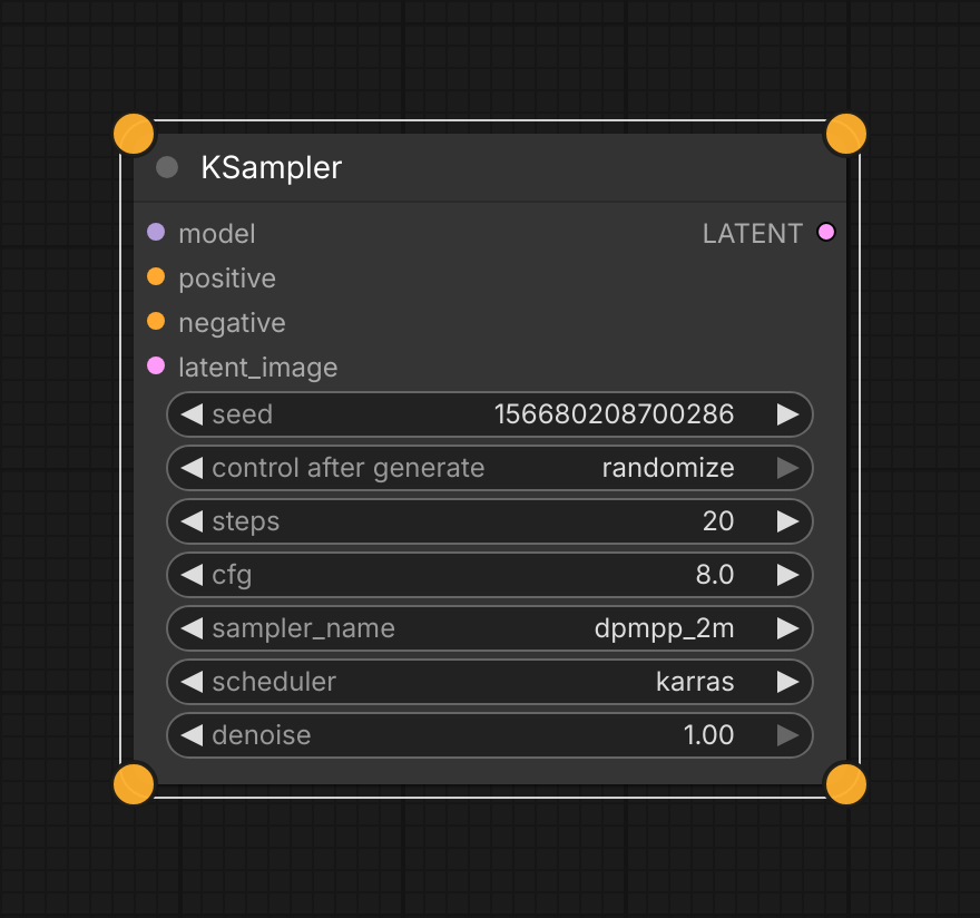 Four amber corner handles on a selected node