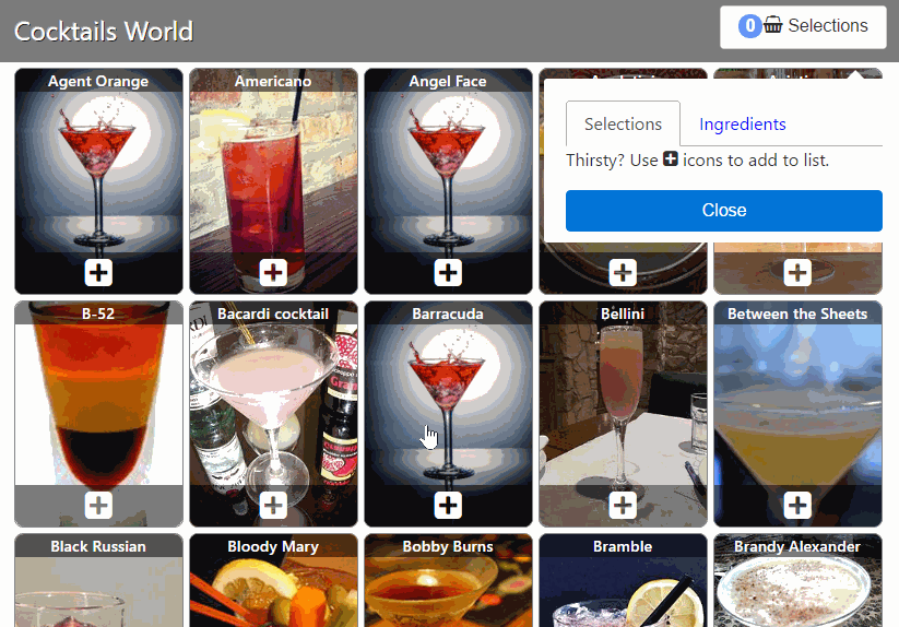Animated demo of Cocktails World site