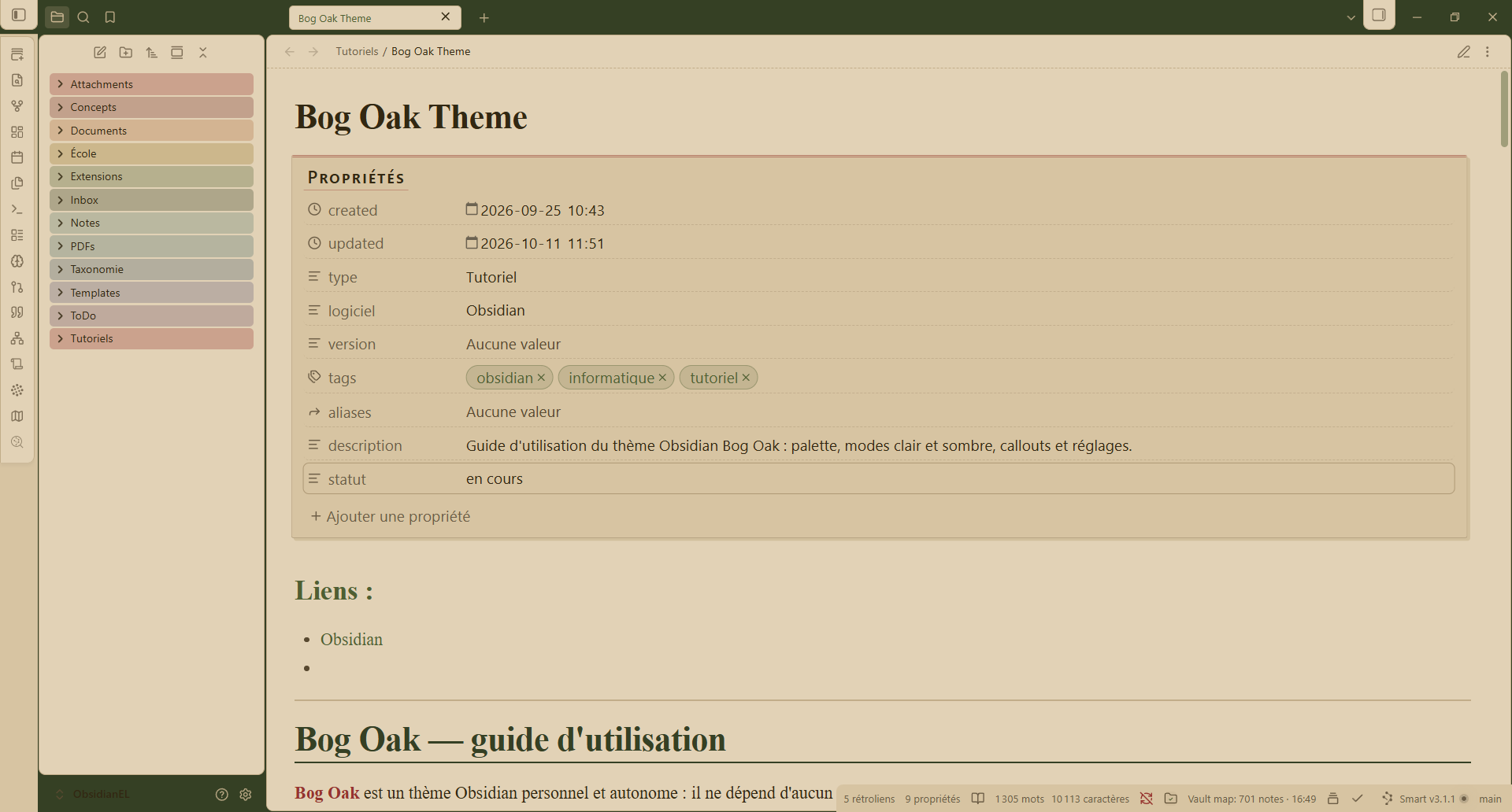 Bog Oak, light mode: properties