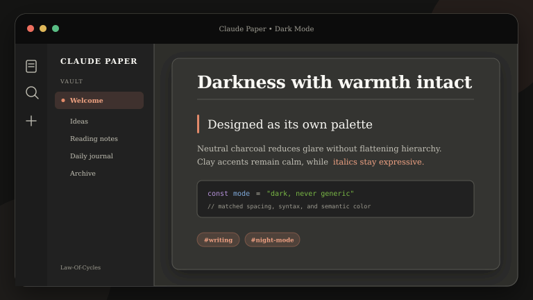 Claude Paper dark mode