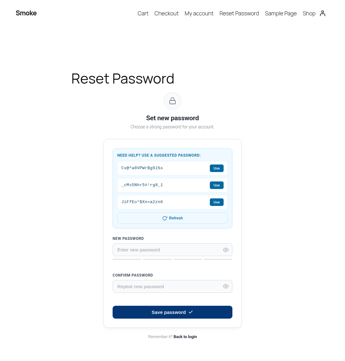 Reset password form