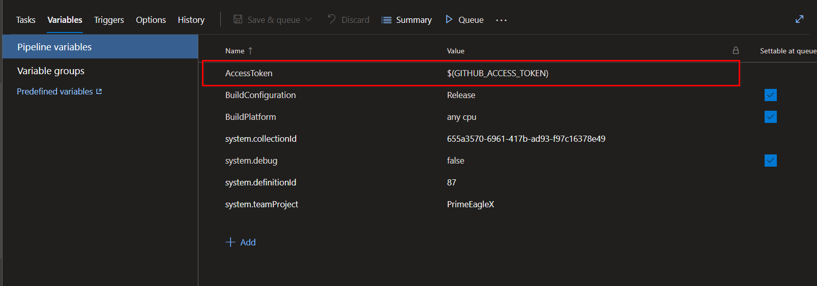 Pipeline Variables Configuration