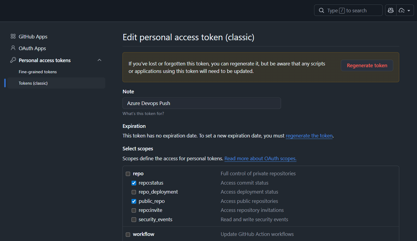 Classic Token Permission Settings