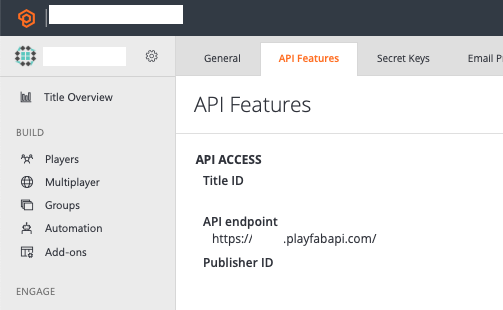 screenshot of the API Features tab