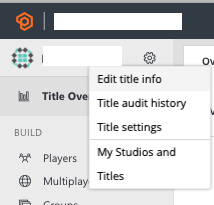 screenshot of the PlayFab Settings drop-down menu