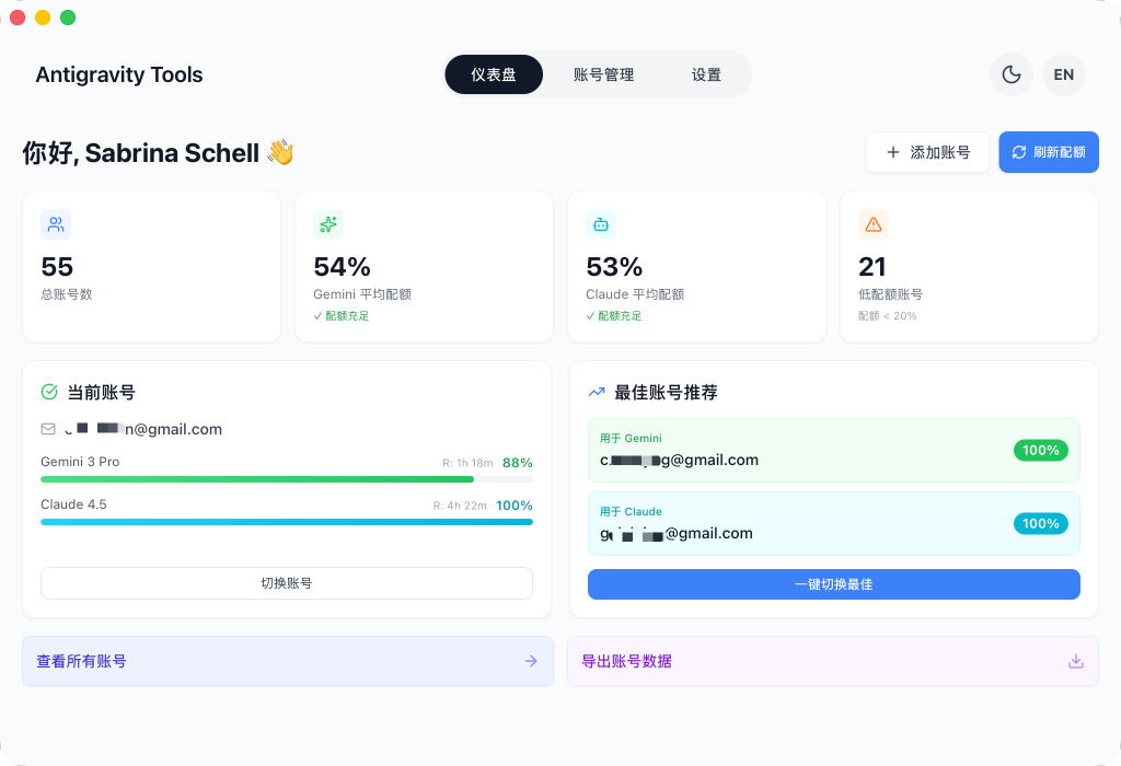 Dashboard - Global Quota Monitoring & One-click Switch