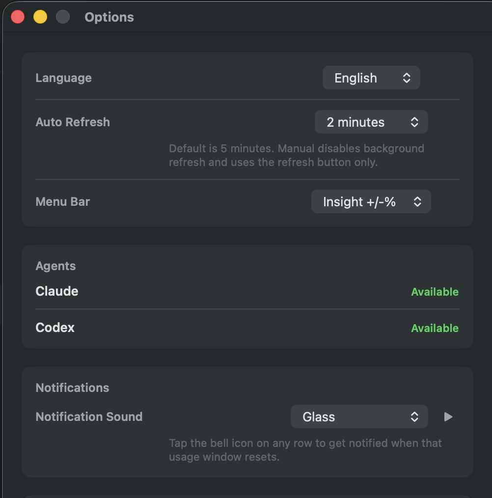 AIPace options window