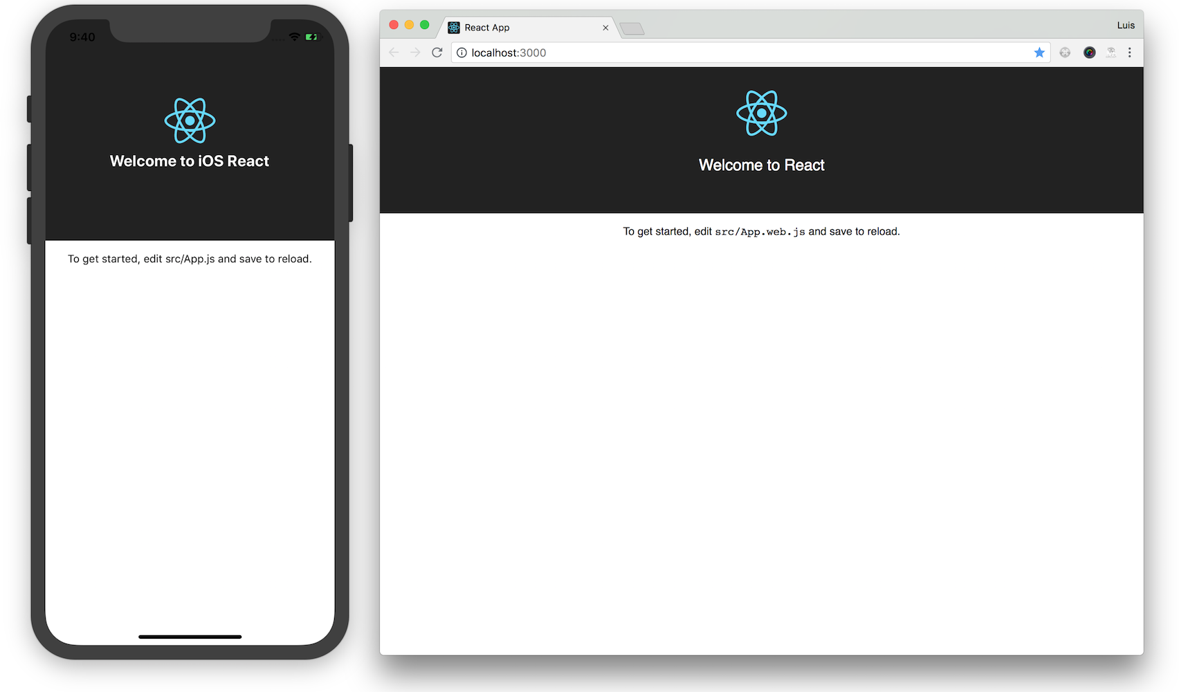 create react app web and native together