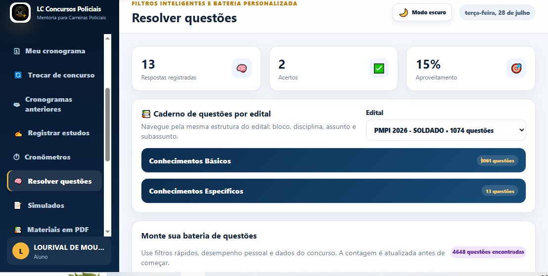 Resolver questões na Plataforma LC Carreiras Policiais