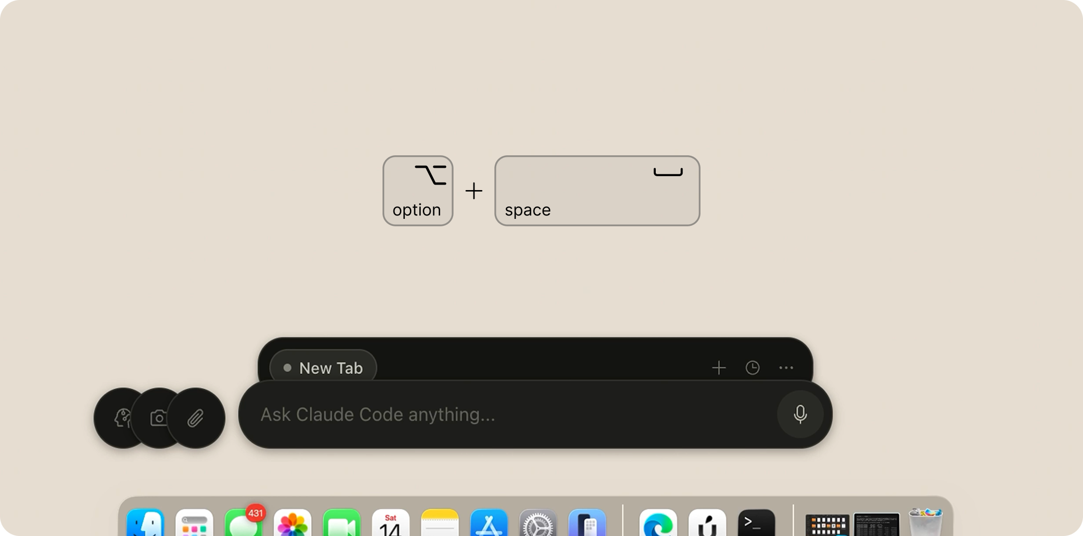 Press Option + Space to show or hide Clui CC