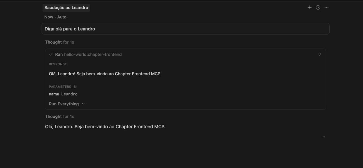 Resposta da tool hello-world no chat