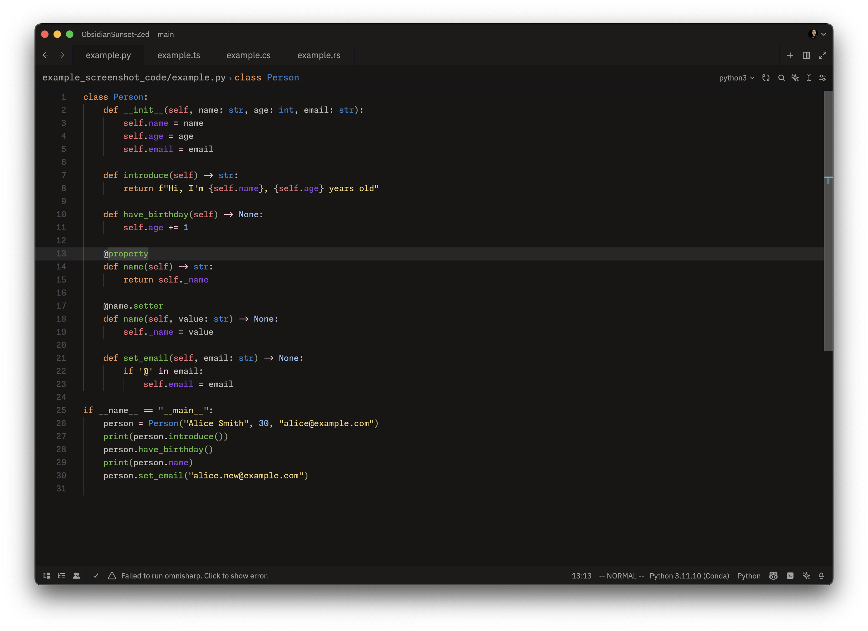 Screenshot of the theme in Python