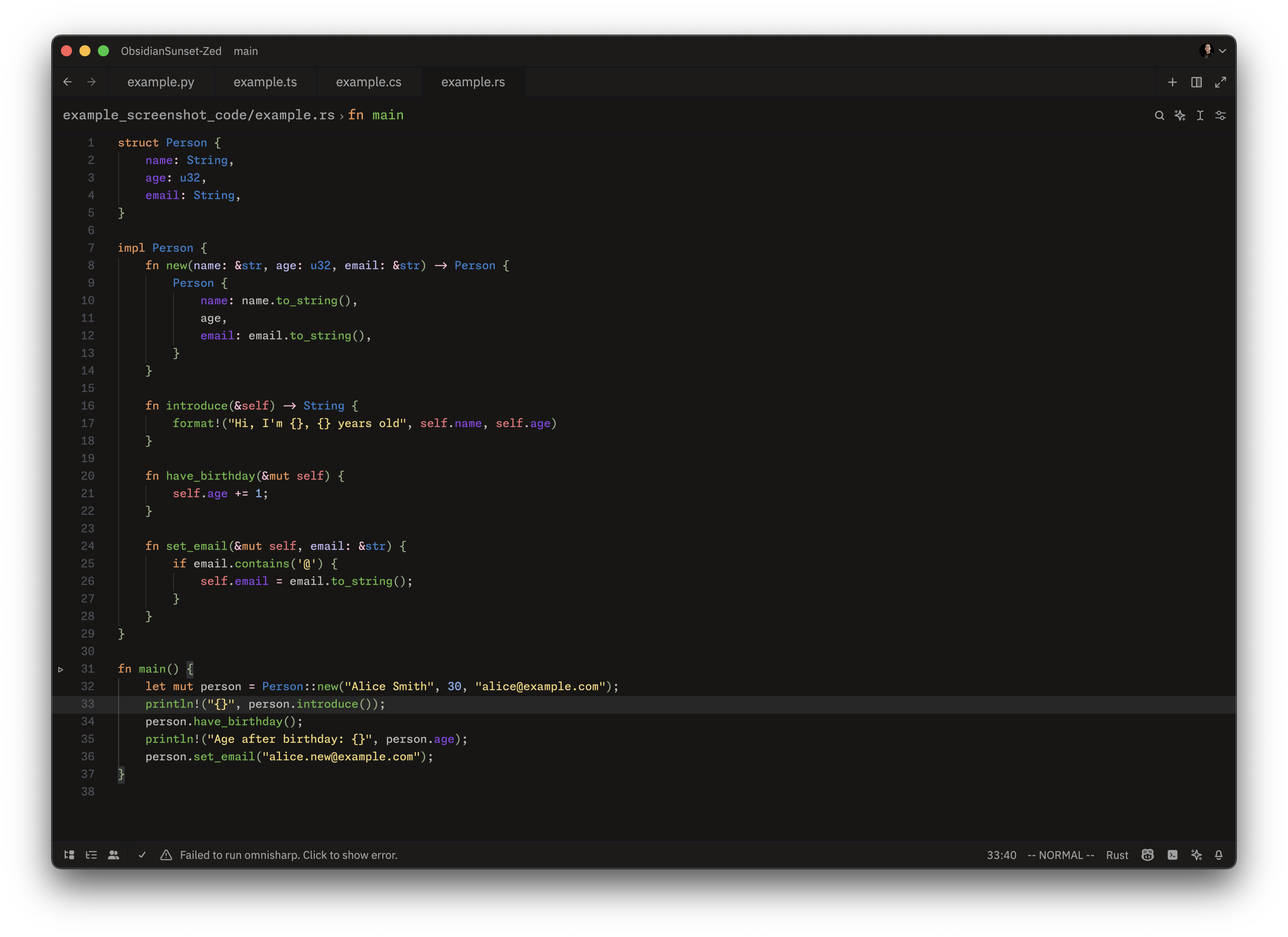 Screenshot of the theme in Rust