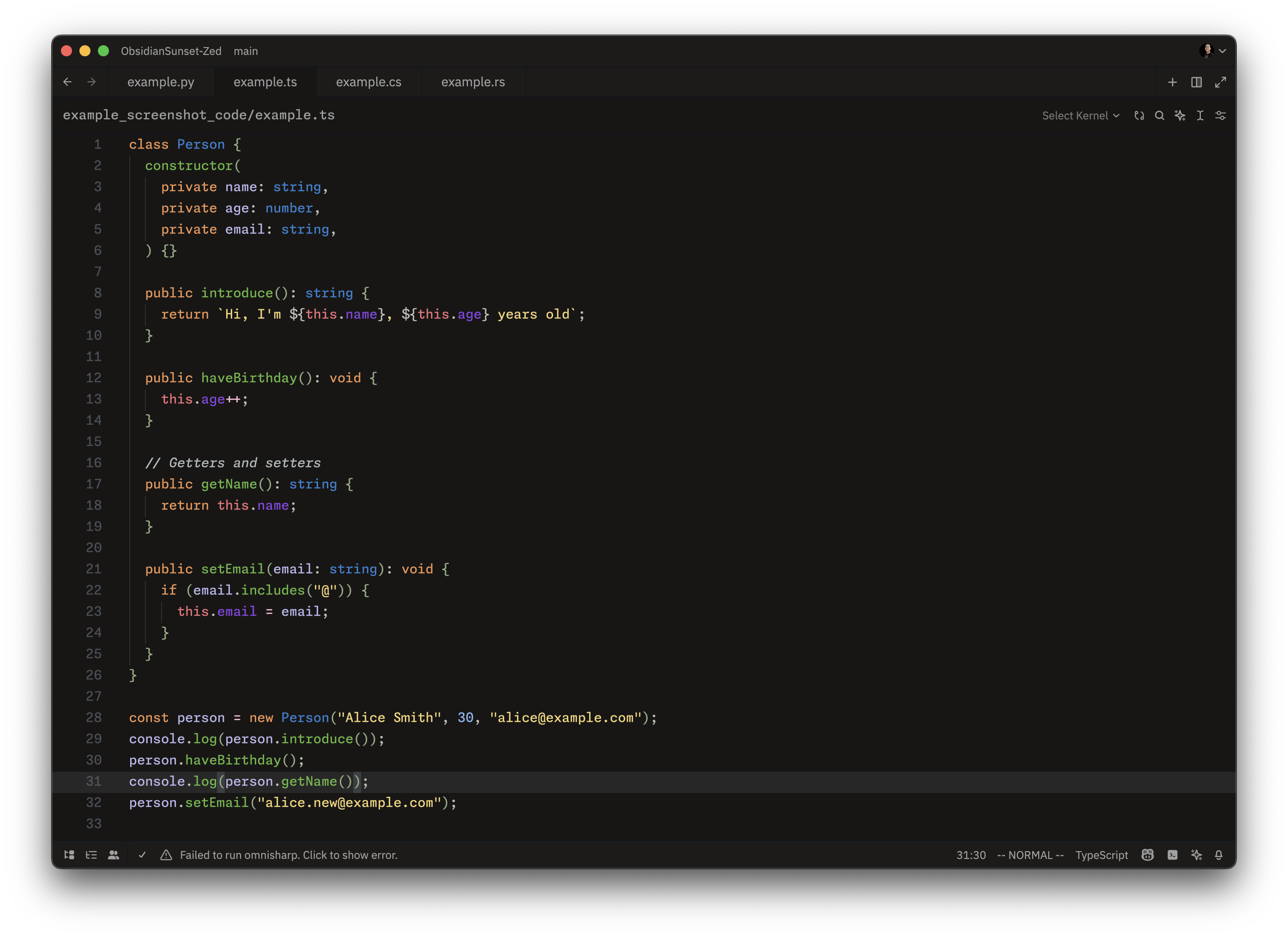 Screenshot of the theme in TypeScript