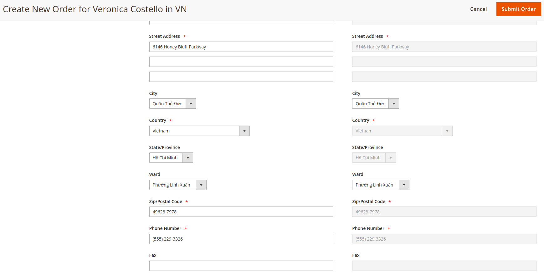 Admin Order Creating