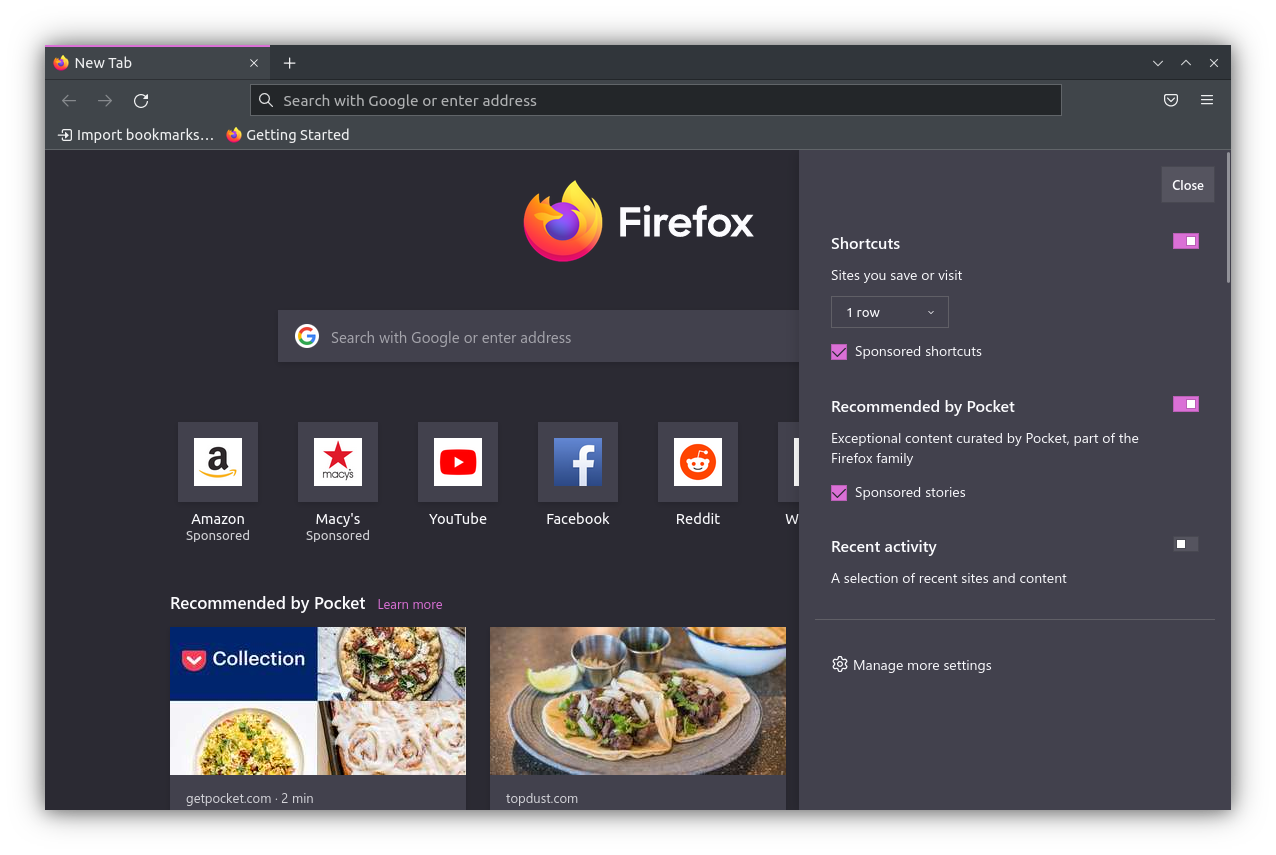 New Tab with All Cards