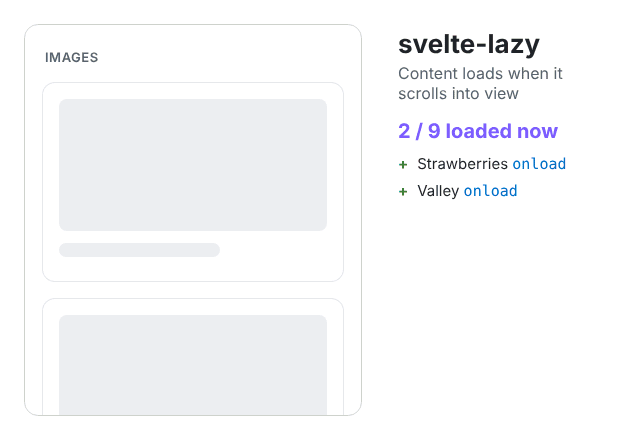 Demo: cards show a placeholder, then load as they scroll into view