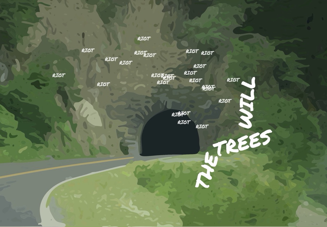 A tunnel in the side of a mountain, blurred and vectorized to like a painting
