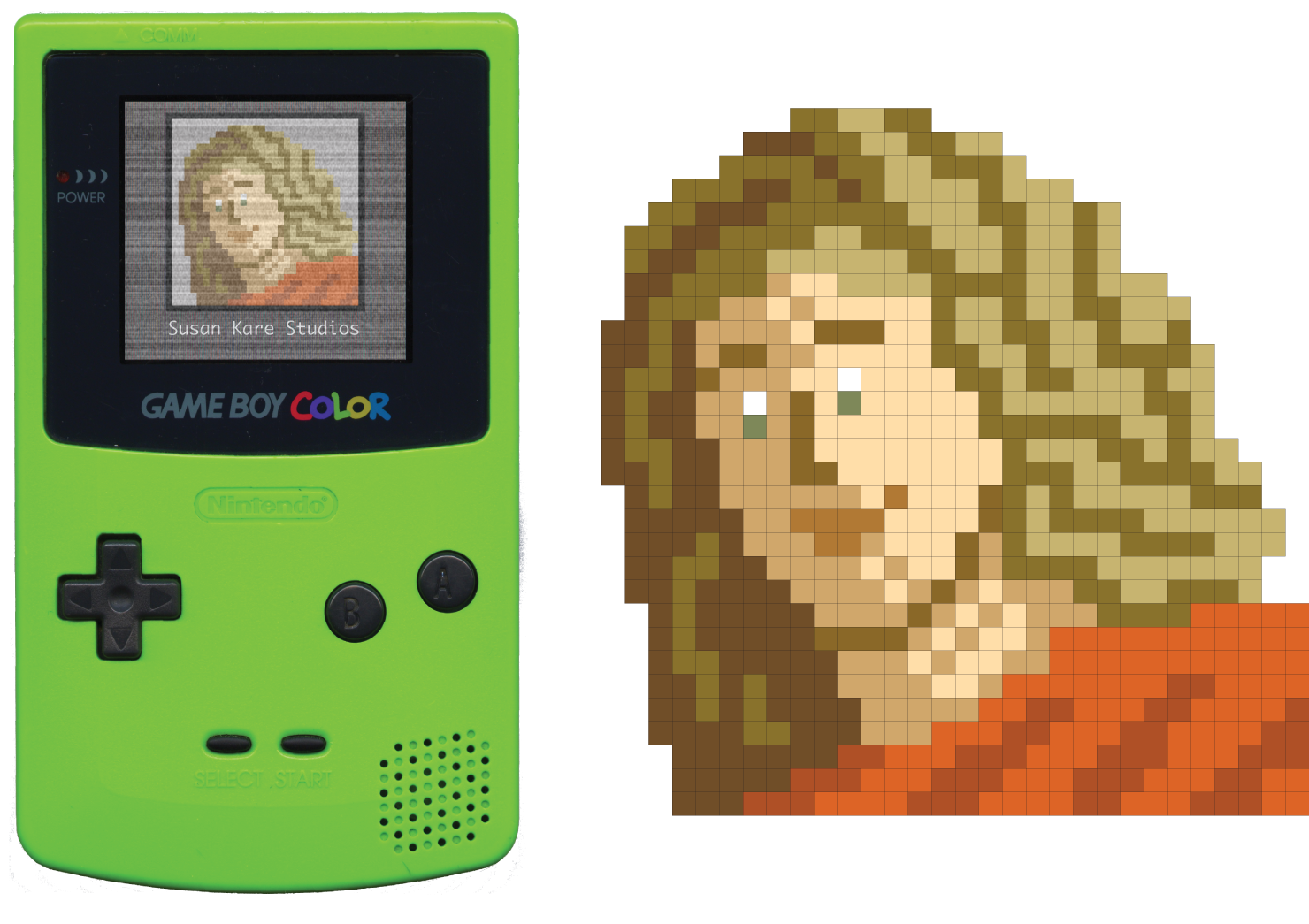 pixel art of a smiling woman