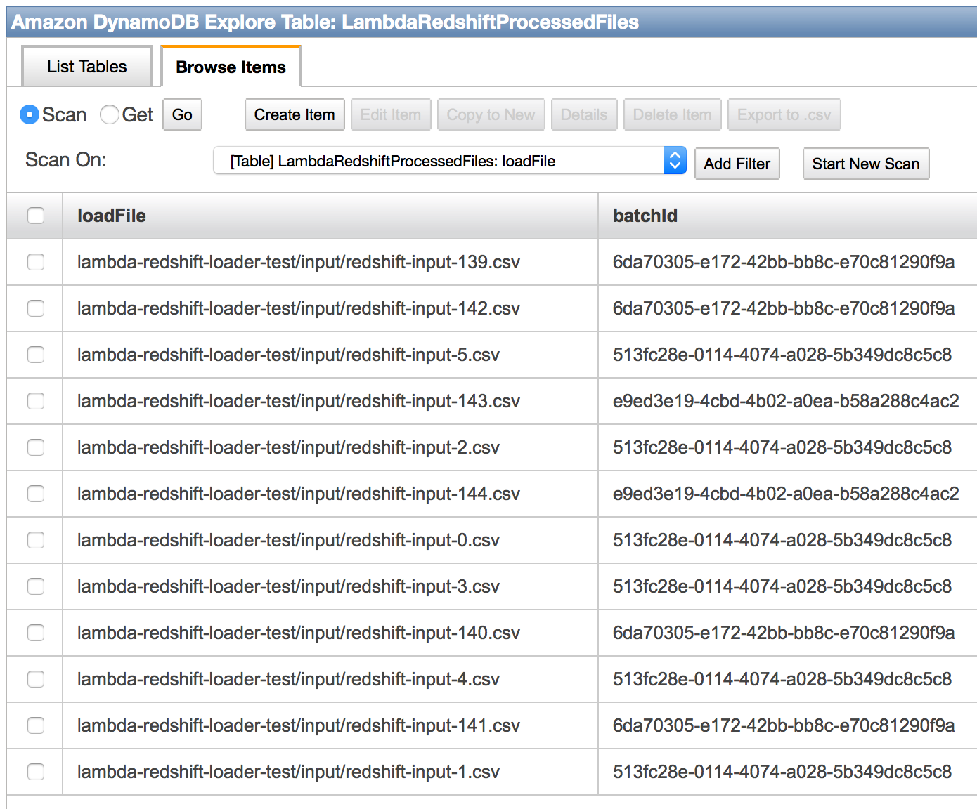 Processed Files Table