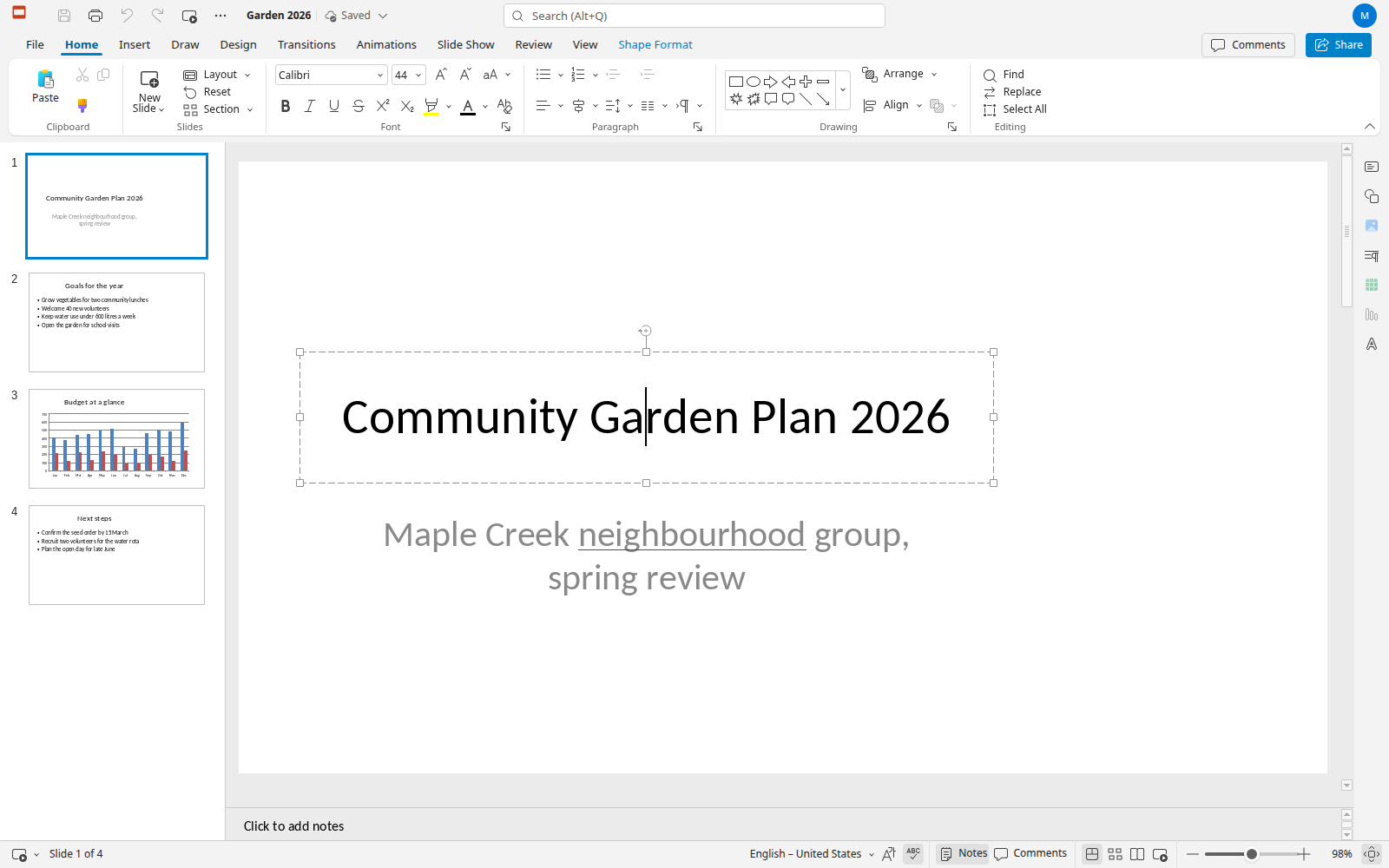 Presentation editor