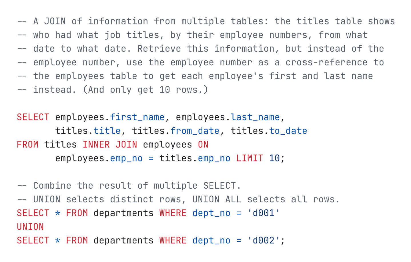 SQL with GitHub Light theme