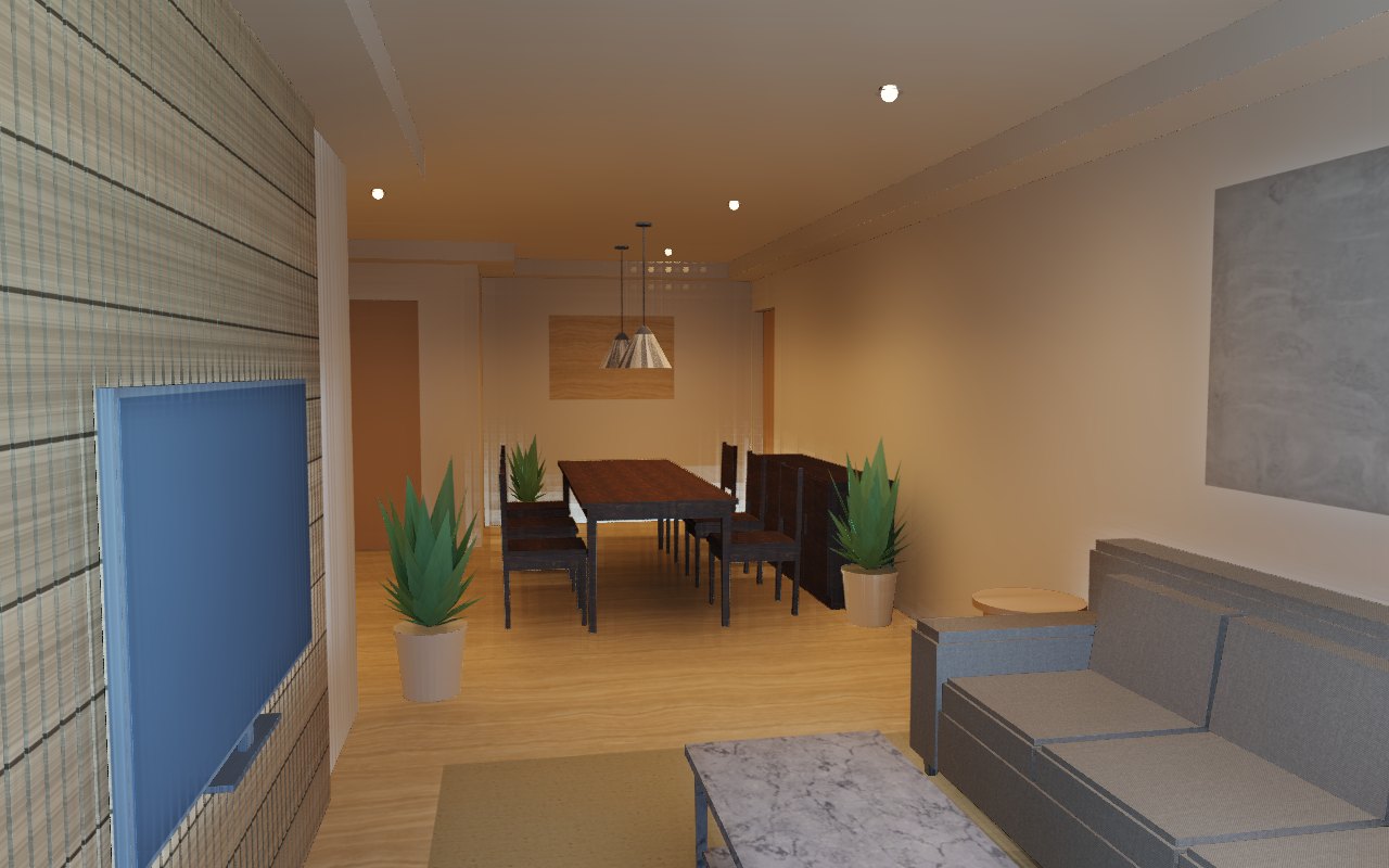 Living room with slatted TV wall