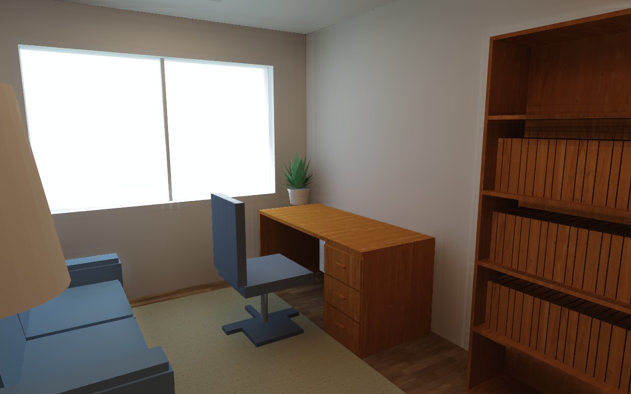 Home office with desk and bookcase