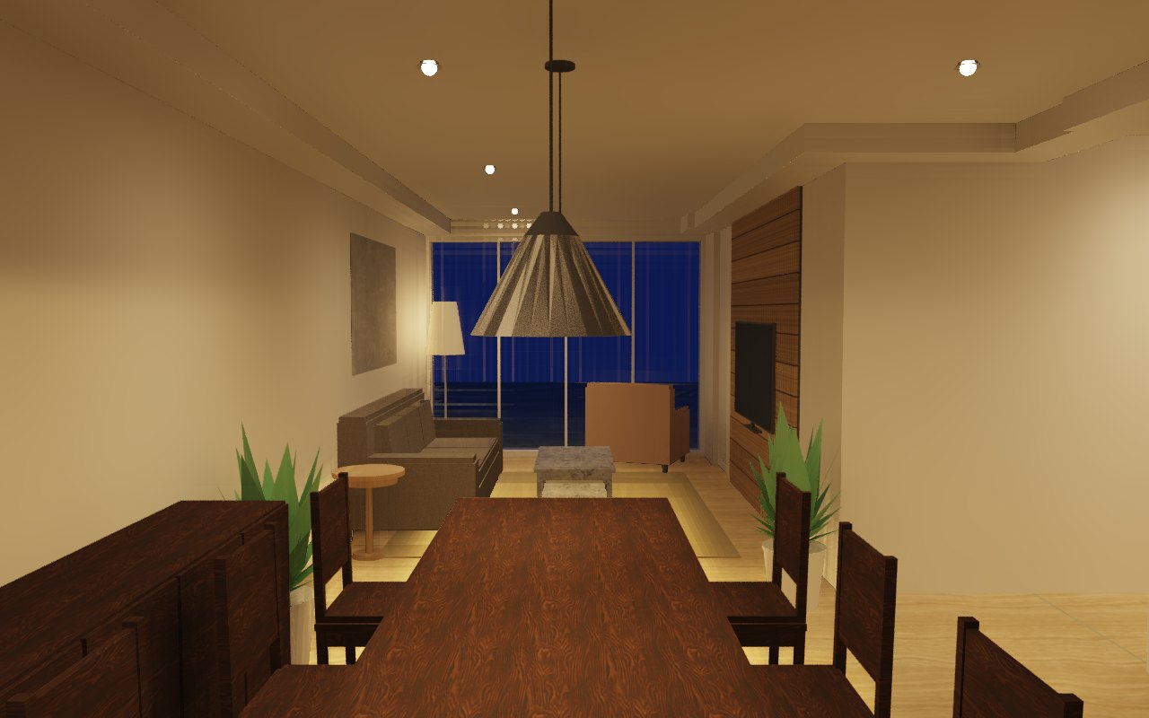 Dining table under the pendant at dusk