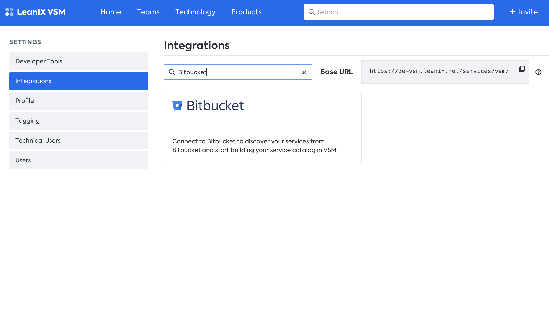 Bitbucket Repository Integration setup in the Integrations page
