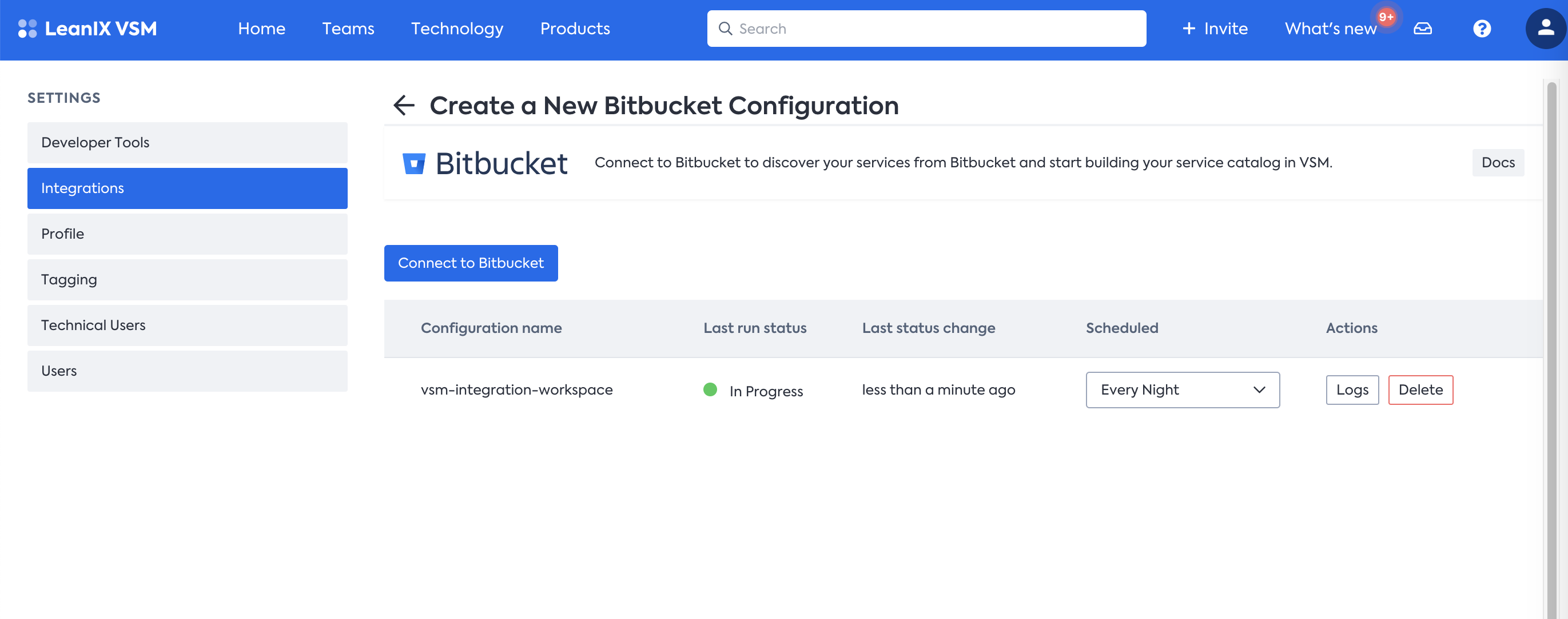 Bitbucket Integration - List of configurations page