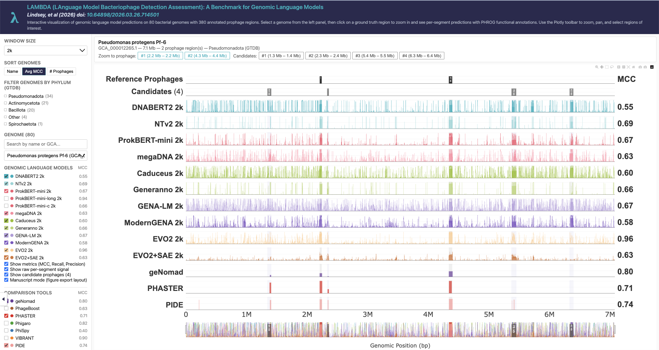 LAMBDA interactive benchmark, genome-wide prophage detection