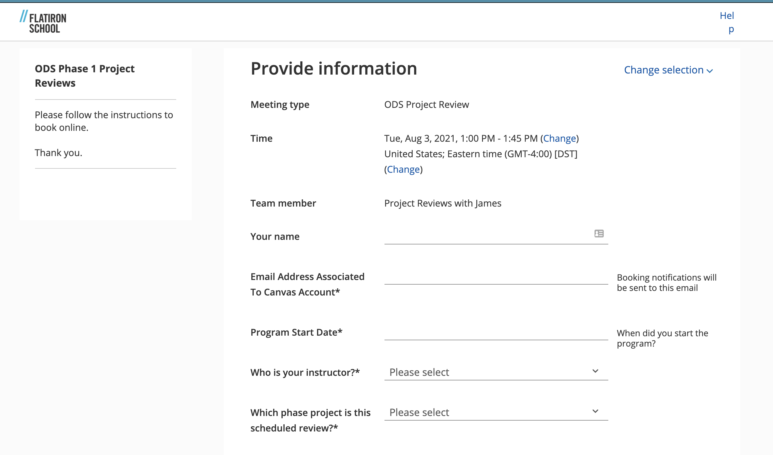 Project scheduling form - check the Team Member field