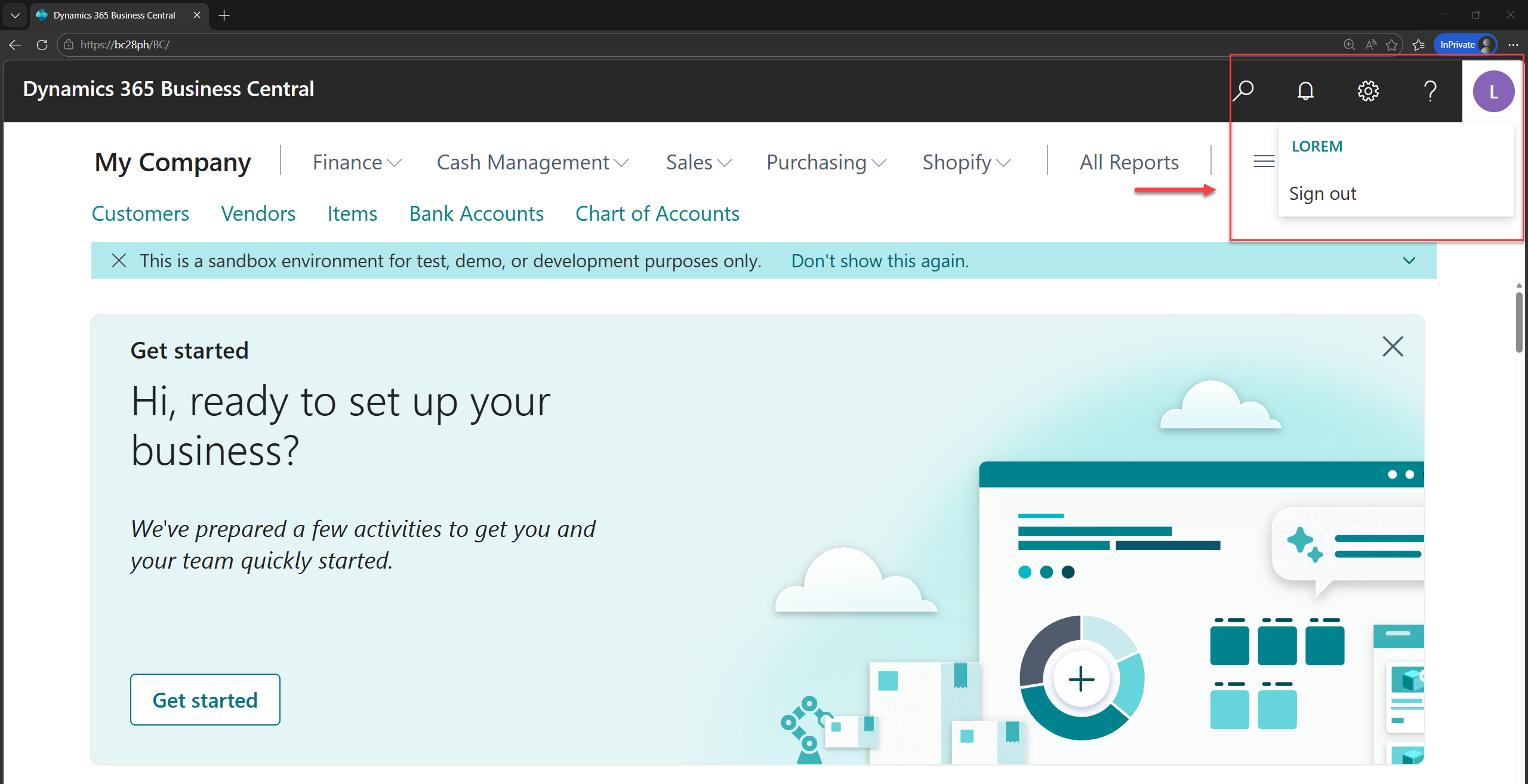 BC web client showing the user