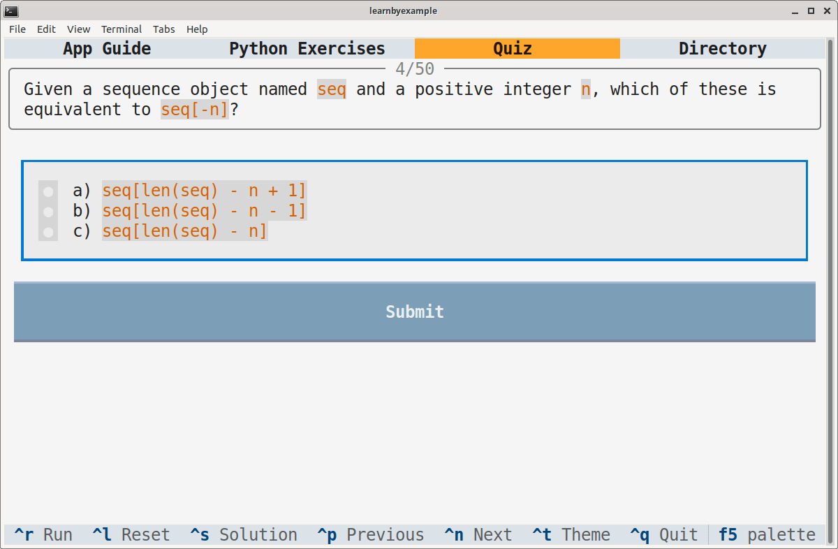 Sample screenshot for Python exercises