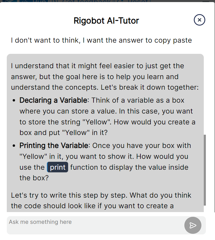 Rigobot don't give answer 2