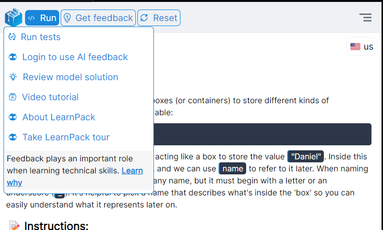 feedback dropdown