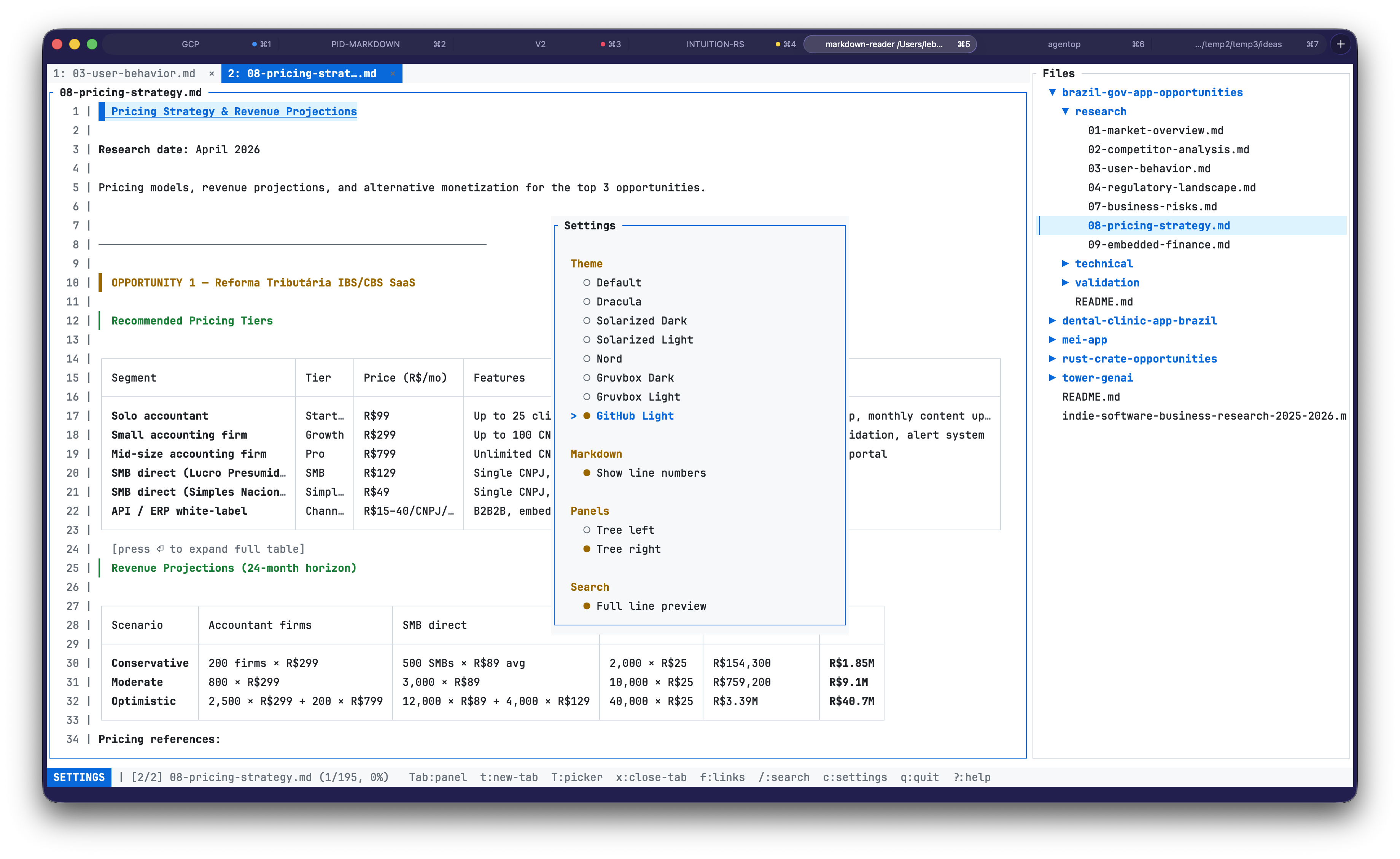 GitHub Light theme with settings open