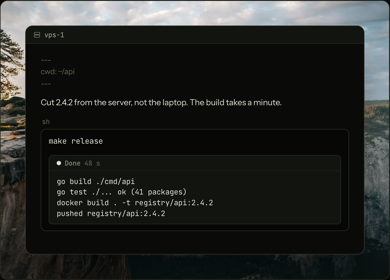 A note on a server: the release built there while the connection was down, and the output arrived when it returned