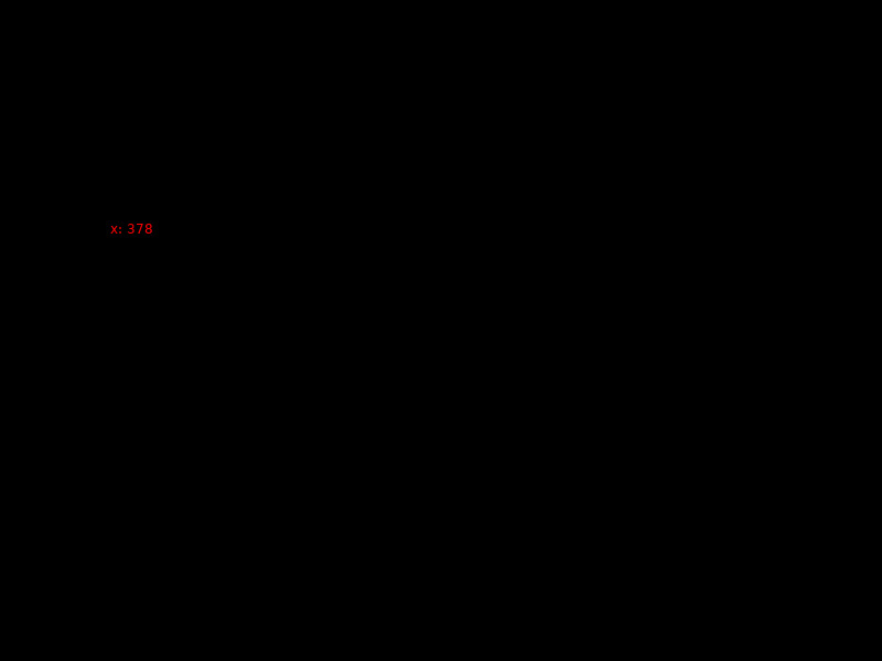 black screen with a bit of text in red, x: with the current framenumber