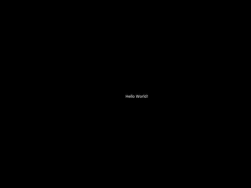 hello world window, white text on a black screen