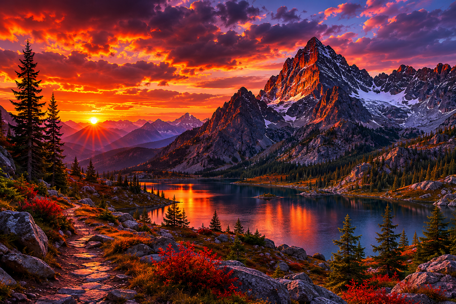 Moody mountain sunset
