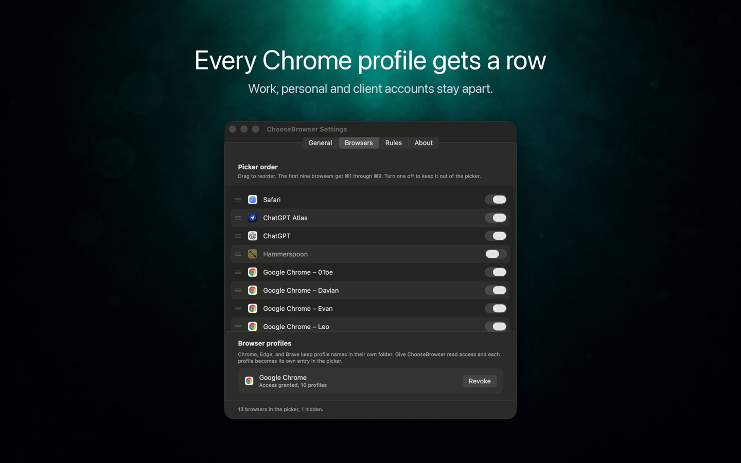 ChooseBrowser: every Chrome profile gets a row