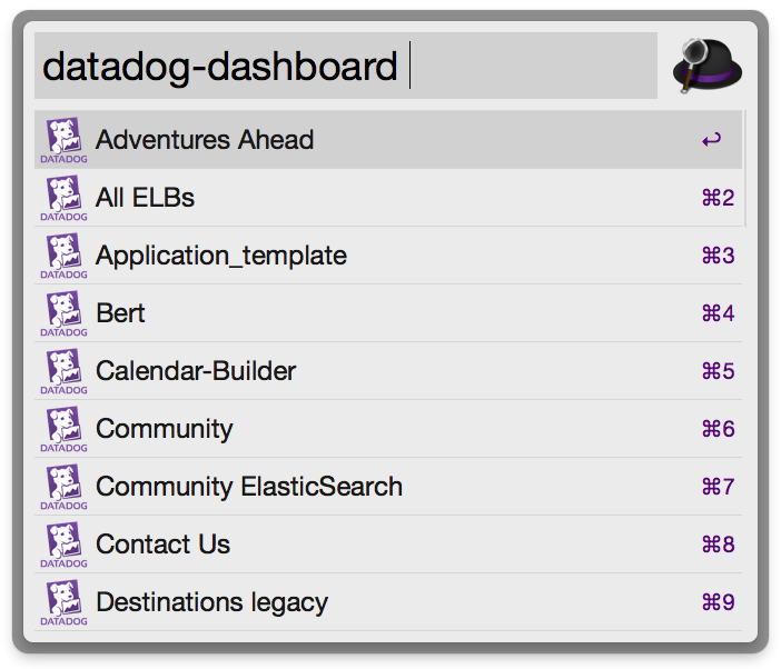 screenshot of alfred-datadog-dashboards-workflow