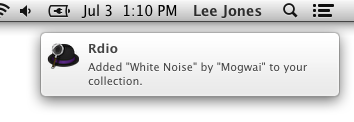 Rdio Alfred Workflow in Notification Center